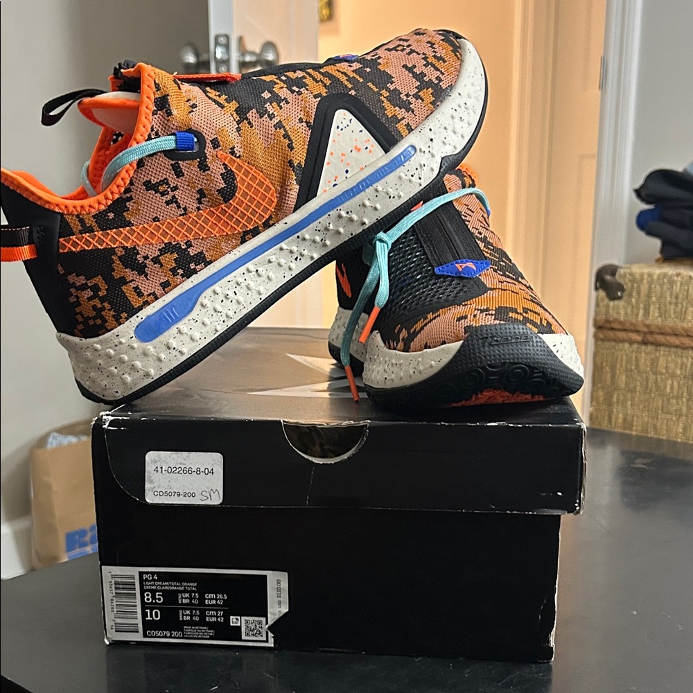 Nike Men's Athletic Shoes Orange Black Blue Accents